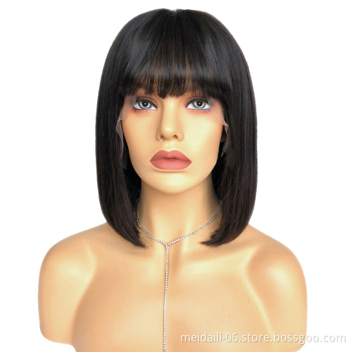 cheap price 100% virgin Brazilian human hair bob wig with bangs lace front bob wigs human hair